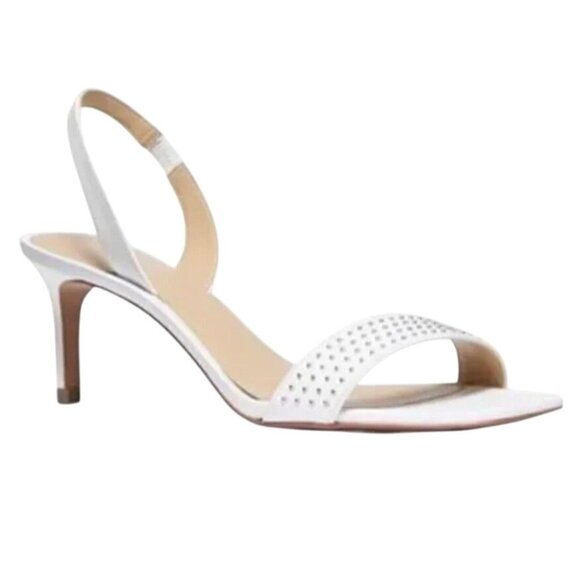 NIB MICHAEL Michael Kors Mila Leather Sandals Heels Size 10 Optic White - Picture 1 of 6